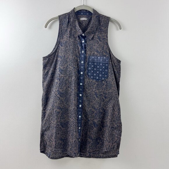 Free People Tops - Free People Make My Day Button Front Western Style Sleep Shirt Sz XS Blue Brown
